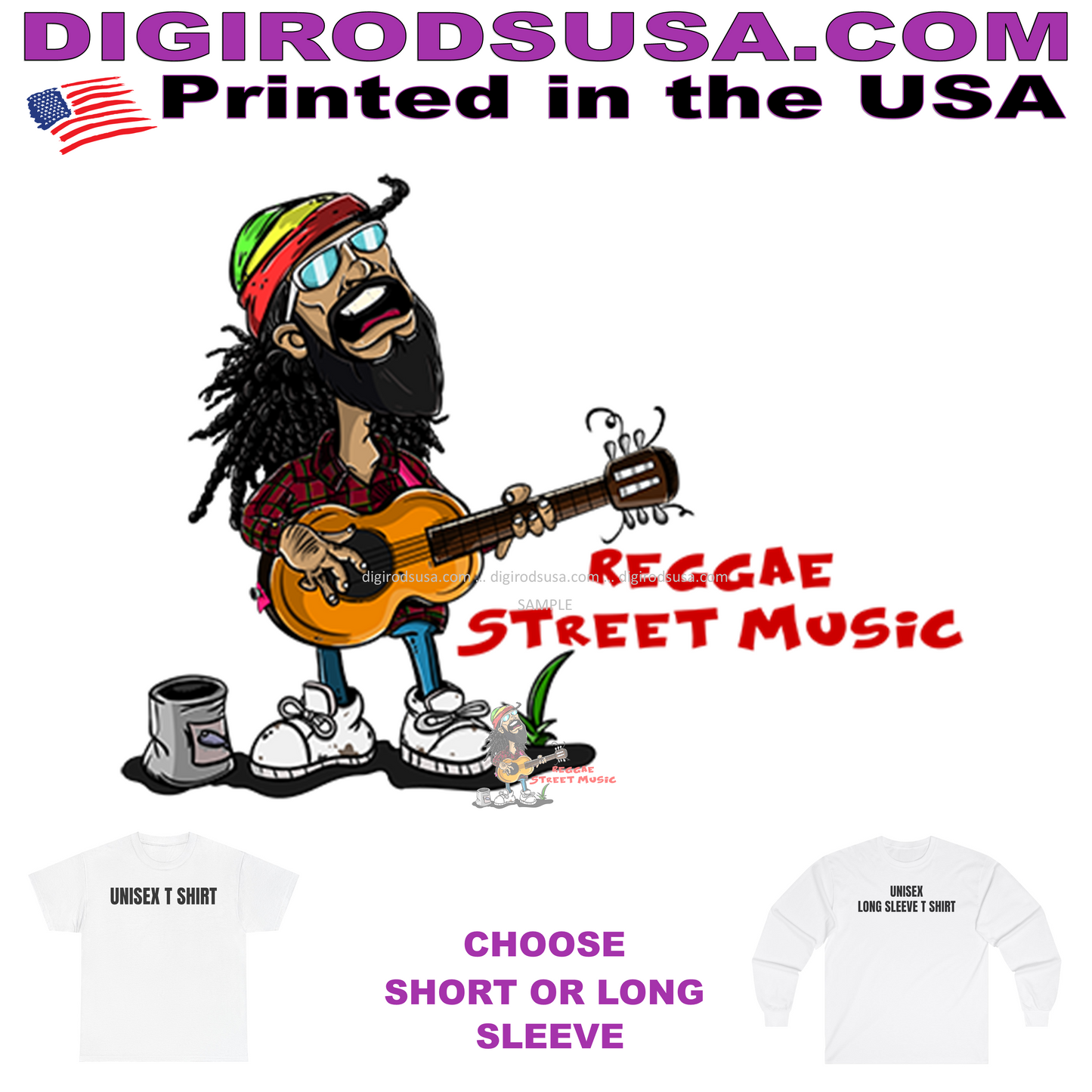 Reggae Music Rasta Dude Street Musician Caricature Cartoon T Shirt
