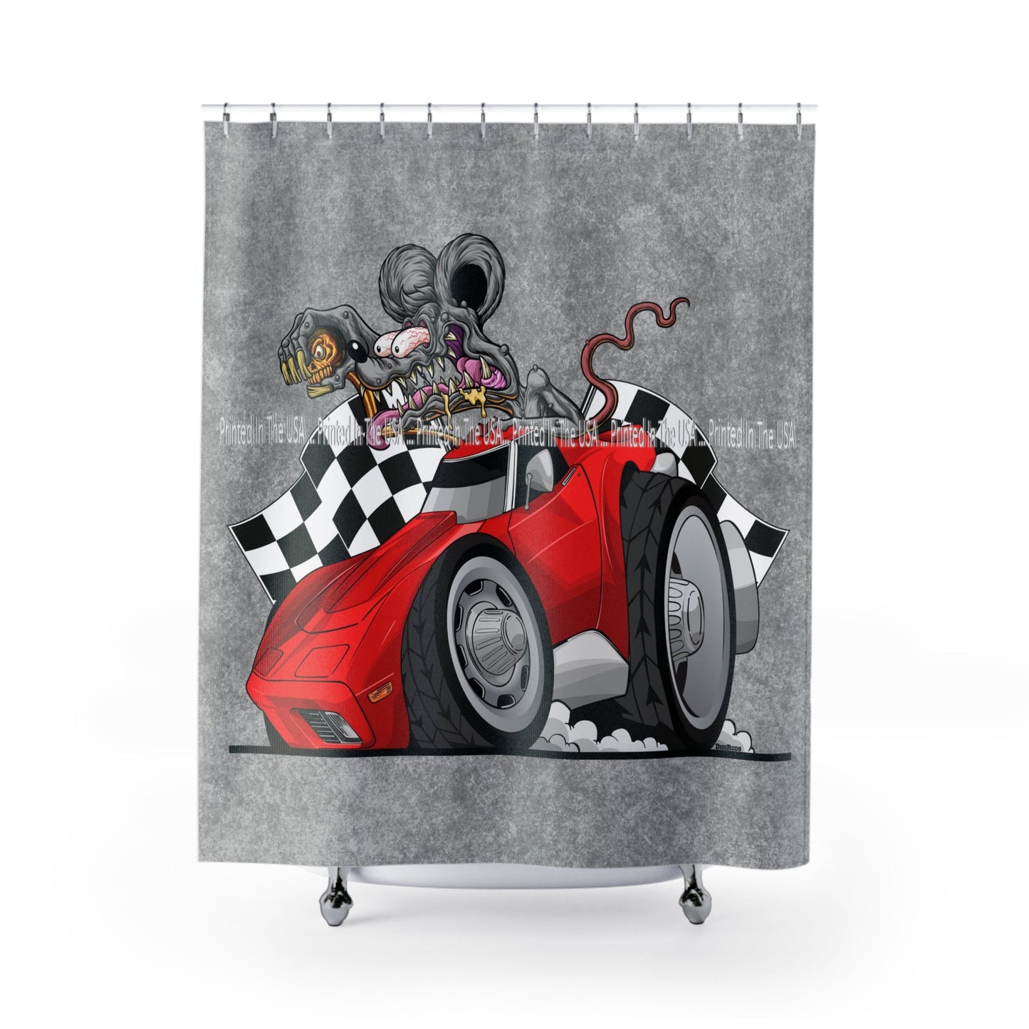 (CHE-D*) Rat Rod Racer Corvette C3 Racing Flags DigiRods Cartoon Car Series Bathroom Shower Curtain