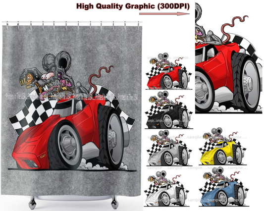 (CHE-D*) Rat Rod Racer Corvette C3 Racing Flags DigiRods Cartoon Car Series Bathroom Shower Curtain