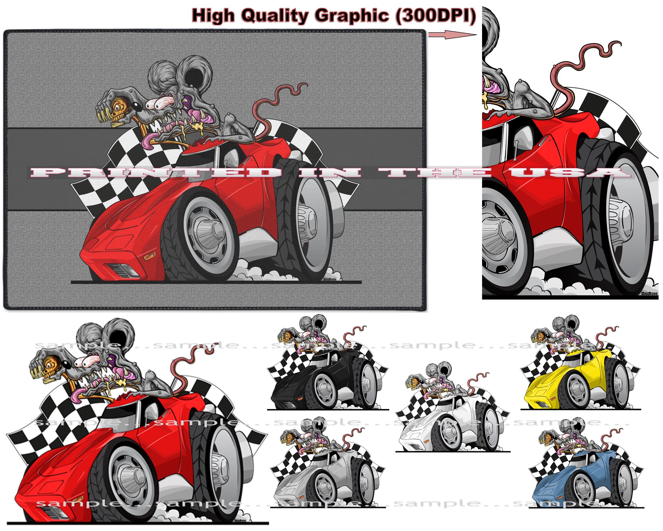 (CHE-D*) Rat Rod Racer Corvette C3 Racing Flags DigiRods Cartoon Car S ...