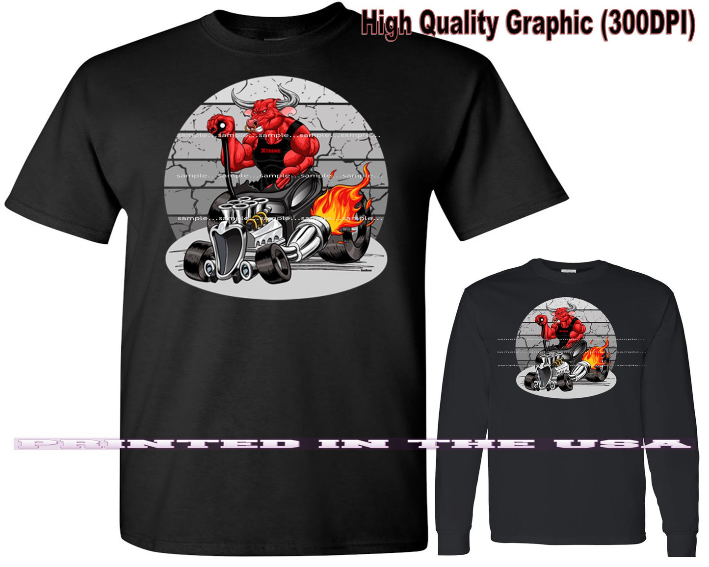 (*DigiToon) XRod Extreme Hot Rod Tough Red Bull Power Racer DigiRods Cartoon Car Series Short/Long Sleeve T Shirt