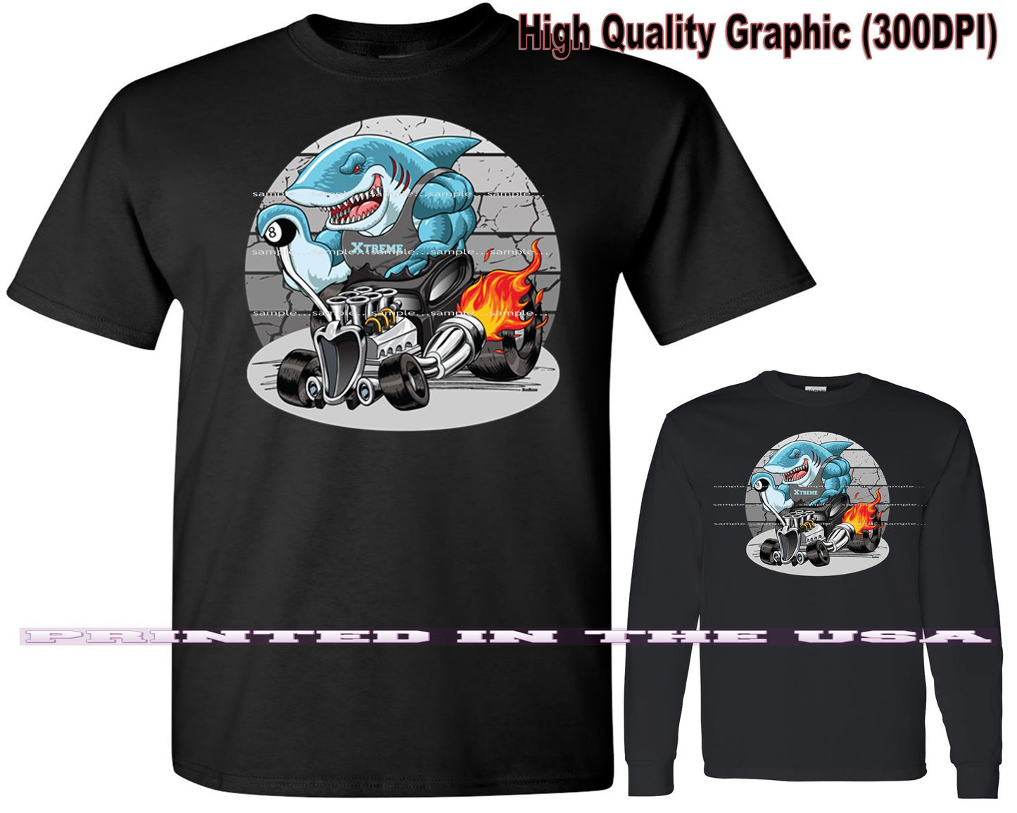 (*DigiToon) XRod Extreme Hot Rod Buff Great White Shark Racer DigiRods Cartoon Car Series Short/Long Sleeve T Shirt