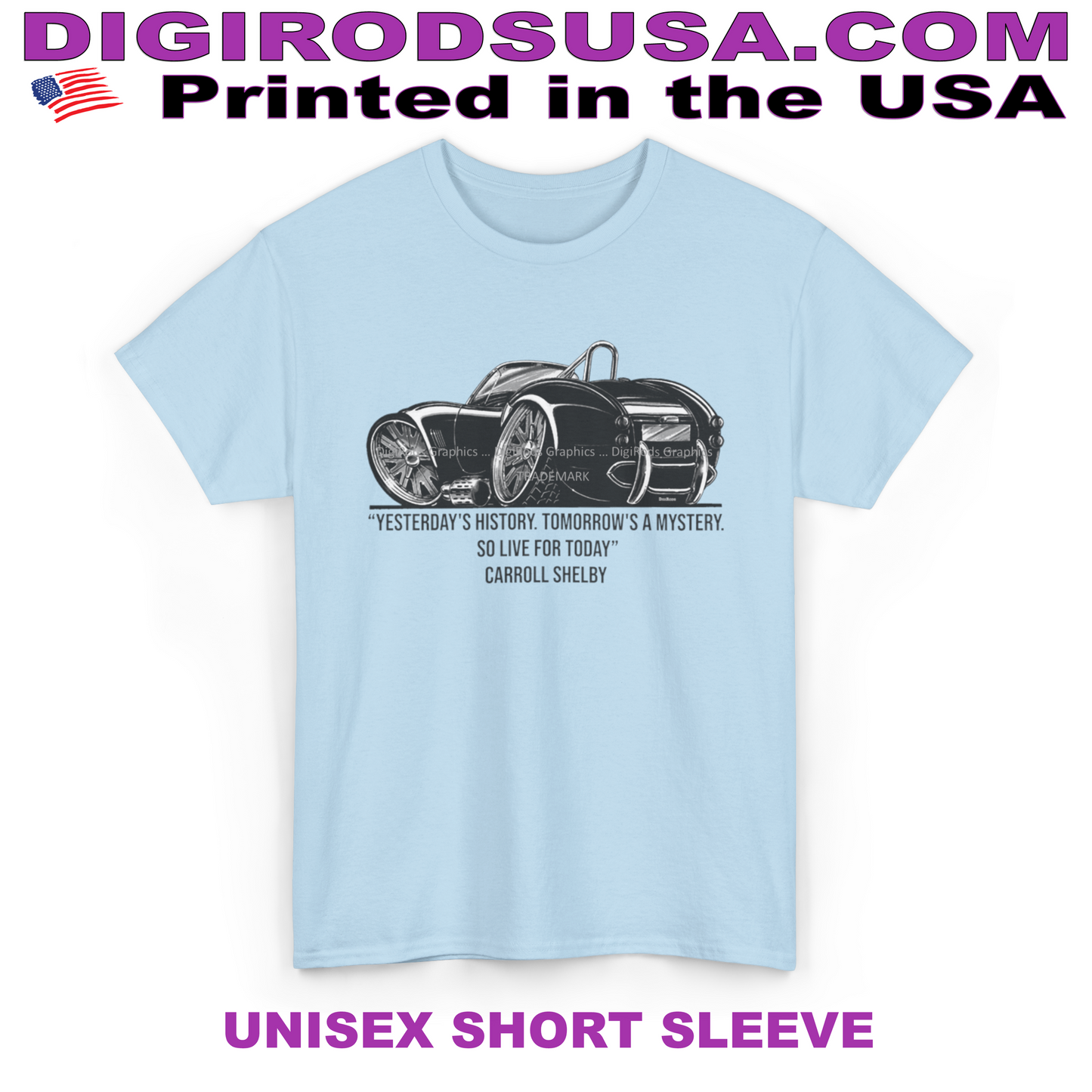 (AC) AC Shelby Cobra Carroll Shelby Quote DigiRods Cartoon Car Blue T Shirt