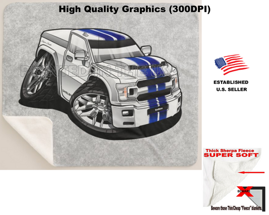 (FOR) Ford F-150 F Series F150 Truck Shelby Super Snake Model DigiRods Cartoon Car Sherpa Fleece Throw Blanket