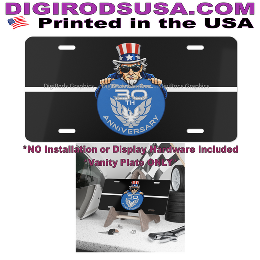 (PON) Pontiac Trans Am 1999 30th Anniversary Uncle Sam DigiRods Cartoon Car Logo Black Vanity License Plate