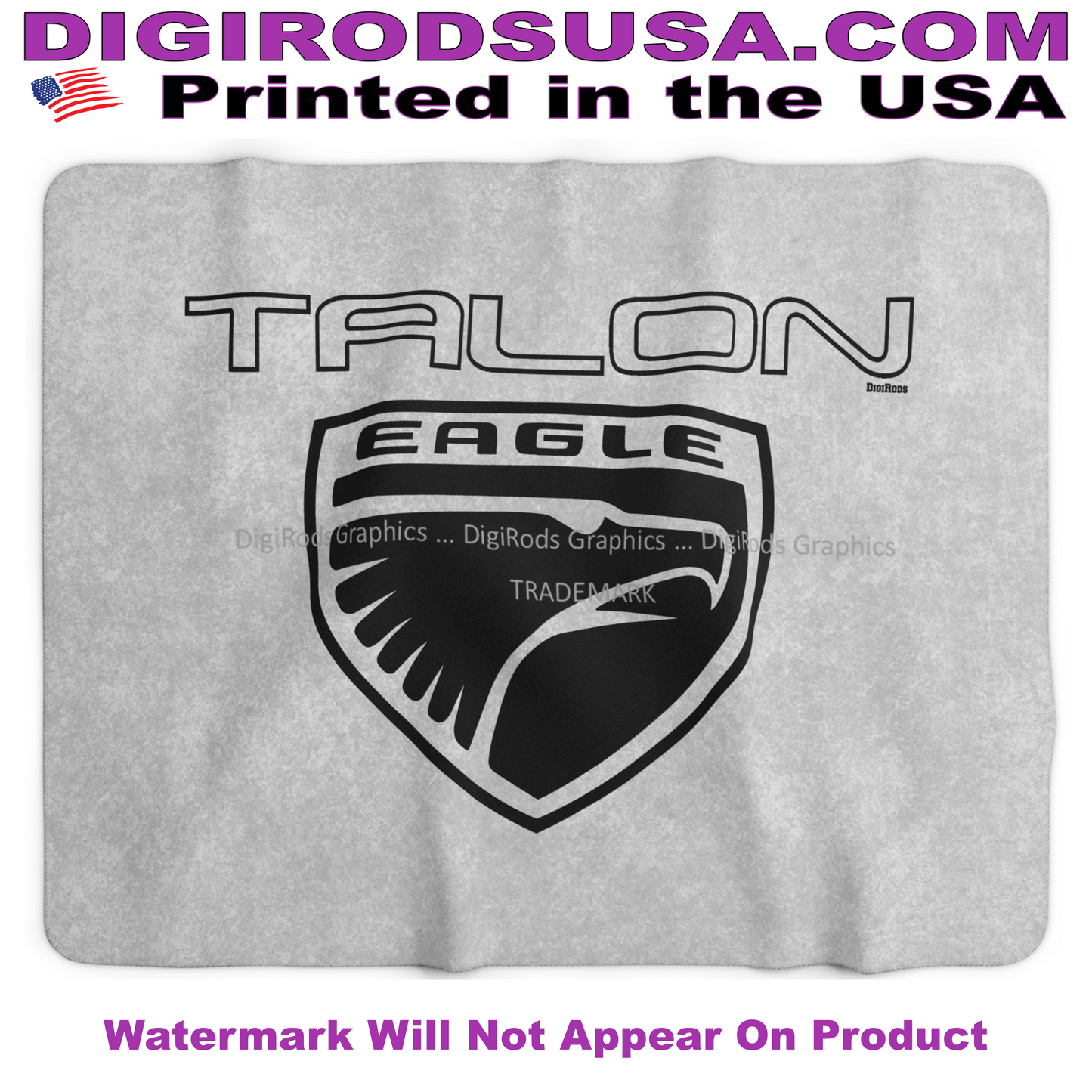 (EAG) Eagle Talon Classic 1990's Shield Logo DigiRods Cartoon Car Logo Gray Sherpa Fleece Blanket