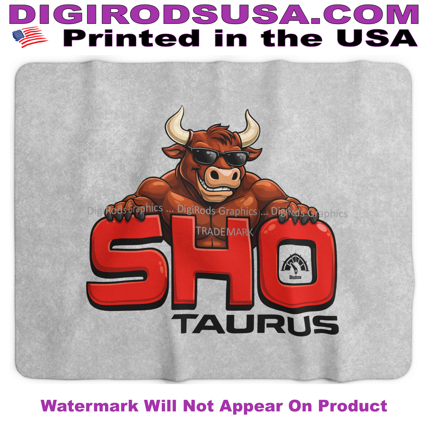 (FOR) Ford Taurus SHO Model American Bull DigiRods Cartoon Car Logo Gray Sherpa Fleece Blanket (Copy)