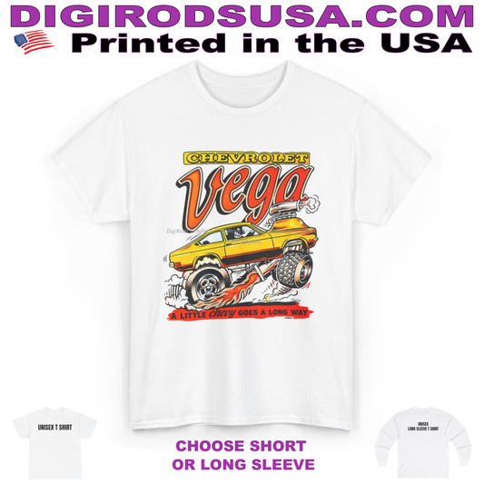 (CHE) Chevy Vega Little Sports Car 1970s Graphic Reimagined DigiRods Cartoon Car T Shirt