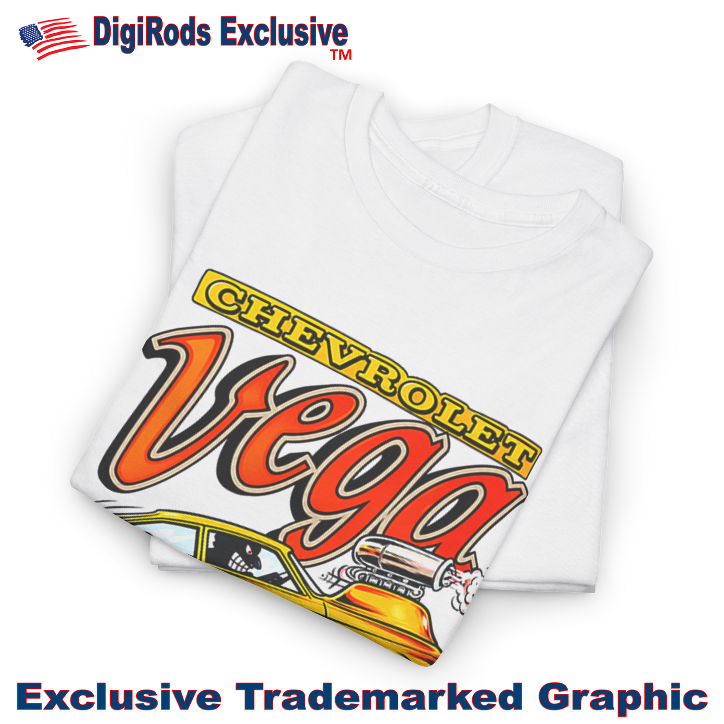 (CHE) Chevy Vega Little Sports Car 1970s Graphic Reimagined DigiRods Cartoon Car T Shirt