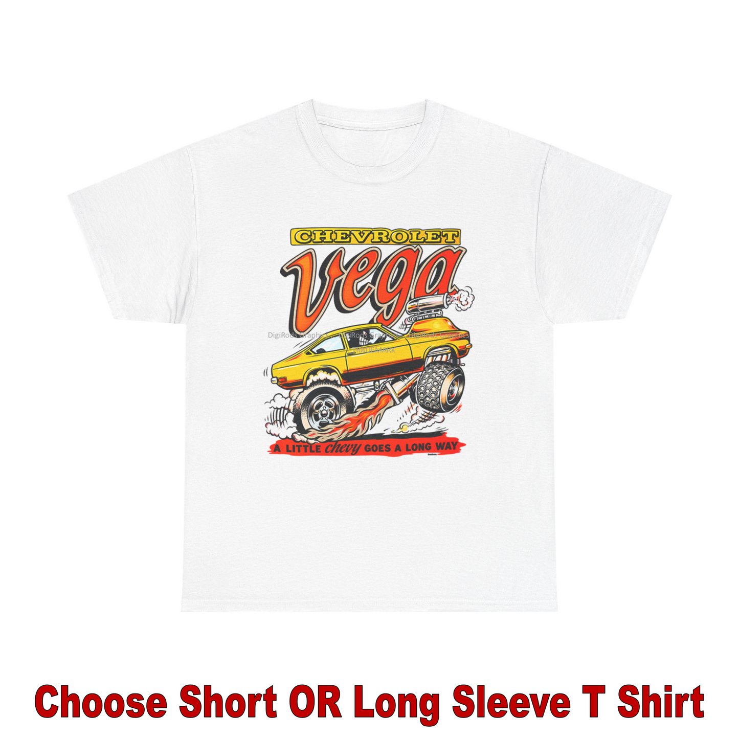 (CHE) Chevy Vega Little Sports Car 1970s Graphic Reimagined DigiRods Cartoon Car T Shirt