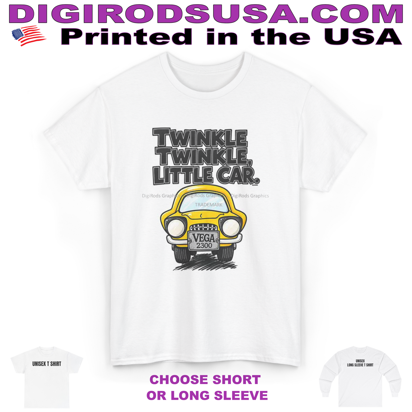 (CHE) Chevy Vega Twinkle Little Car Promotional 1970s Cartoon Car DigiRods Cartoon Car T Shirt