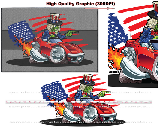 (CHE-D*) Uncle Sam Patriotic Zombie Corvette C3 Hot Rod DigiRods Cartoon Car Series Doormat Door Mat Rug