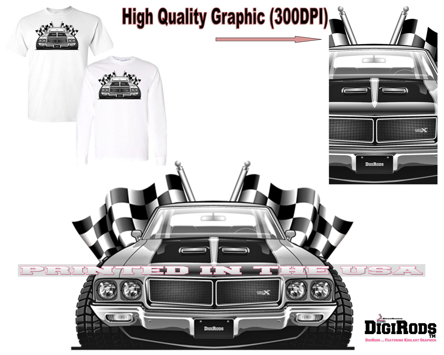 (BUI) Buick GSX Classic Muscle Car Racing Flags DigiRods Cartoon Car Short/Long Sleeve T Shirt