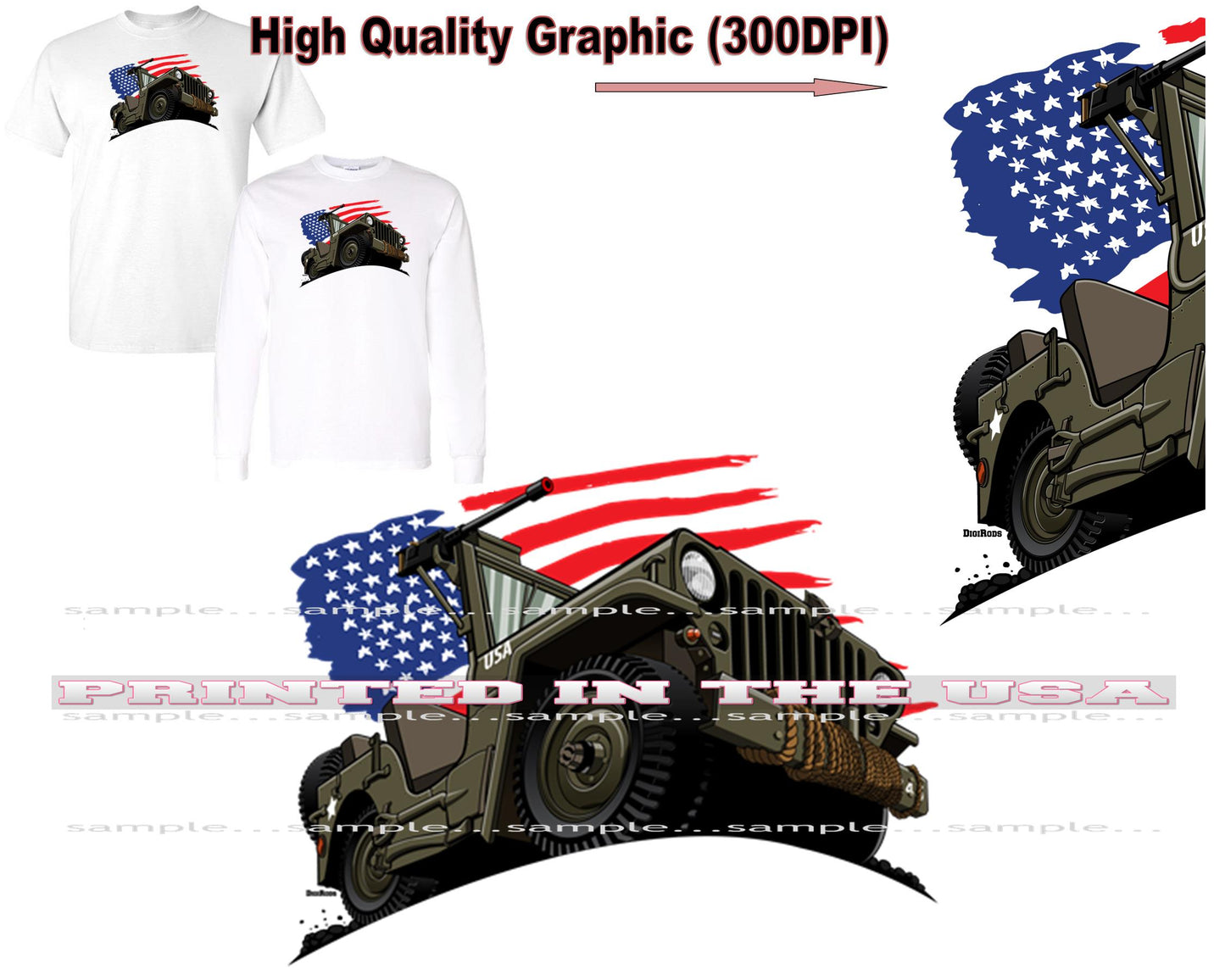 (SPE) Willys Vintage Army 4x4 Off Road Vehicle DigiRods Cartoon Car Short/Long Sleeve T Shirt