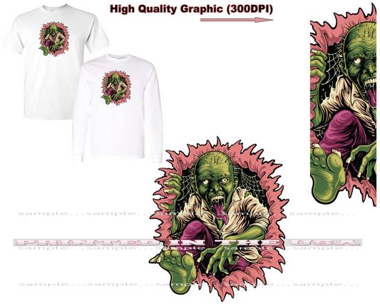 Zombie Breakthrough Cartoon Character Graphic Art Short/Long Sleeve T Shirt