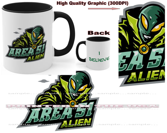 Area 51 Cool Alien ET Believer Cartoon Character Graphic Art Coffee Cup Mug