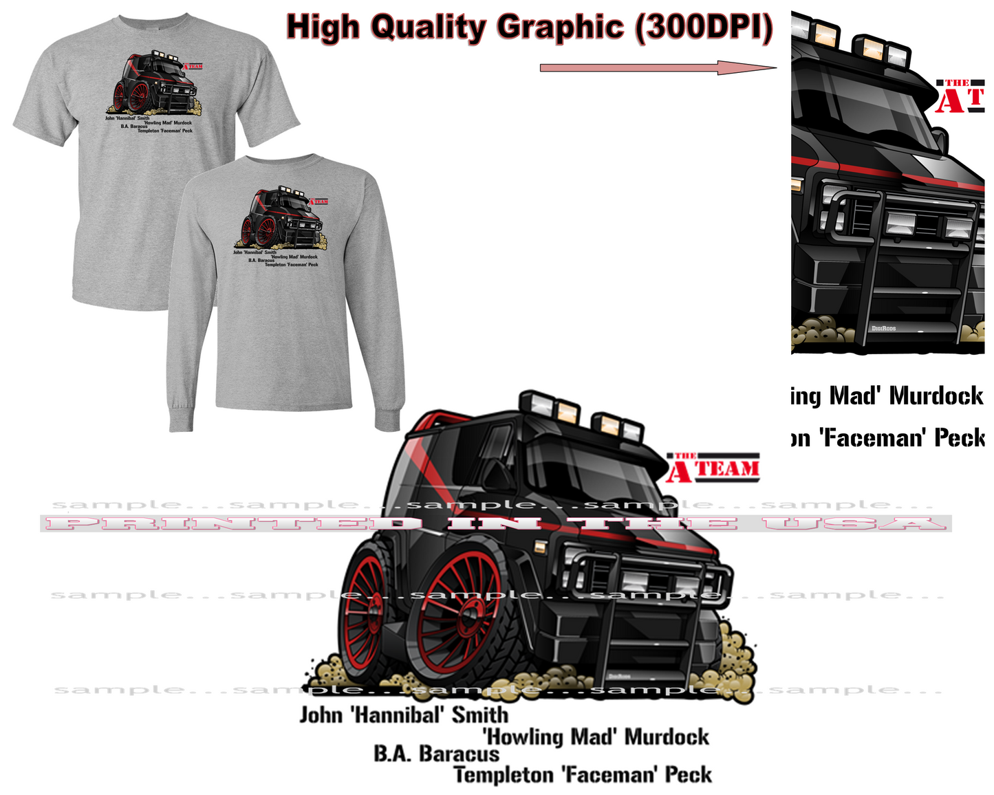 (SPE) A-Team The A-Team TV Show Crew Members Van DigiRods Cartoon Car DigiRods Cartoon Car Gray Short/Long Sleeve T Shirt