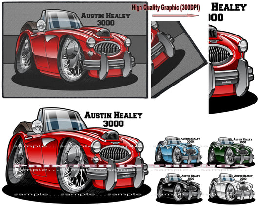 (AUS) Austin Healey 3000 Vintage British Convertible DigiRods Cartoon Car Doormat Door Mat Rug