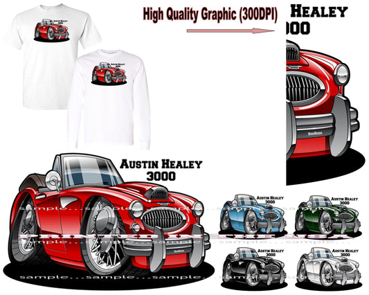 (AUS) Austin Healey 3000 Vintage British Convertible DigiRods Cartoon Car Short/Long Sleeve T Shirt