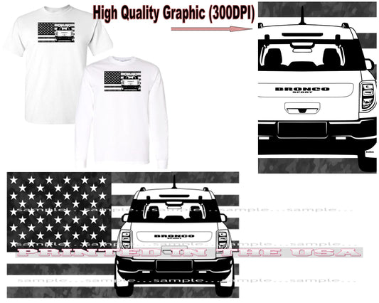 (FOR) Ford Bronco New Model SUV Truck Black & White American Flag #2 DigiRods Cartoon Car Short/Long Sleeve T Shirt