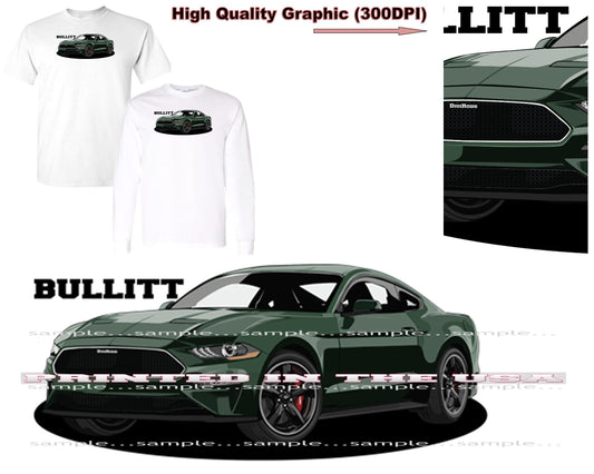 (FOR) Ford Bullitt Green Mustang Modern New Movie Model DigiRods Cartoon Car Short/Long Sleeve T Shirt