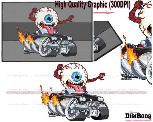 (CHE-D*) Freaky Eyeball Driver See One Chevy Corvette C1 DigiRods Cartoon Car Series Doormat Door Mat Rug