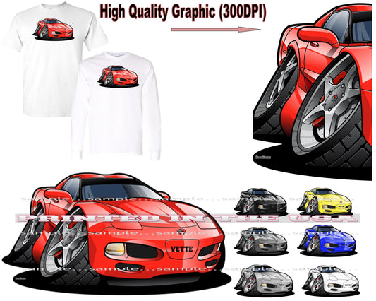 (CHE) Chevy Corvette C5 Speed Ahead DigiRods Cartoon Car  Short/Long Sleeve T Shirt