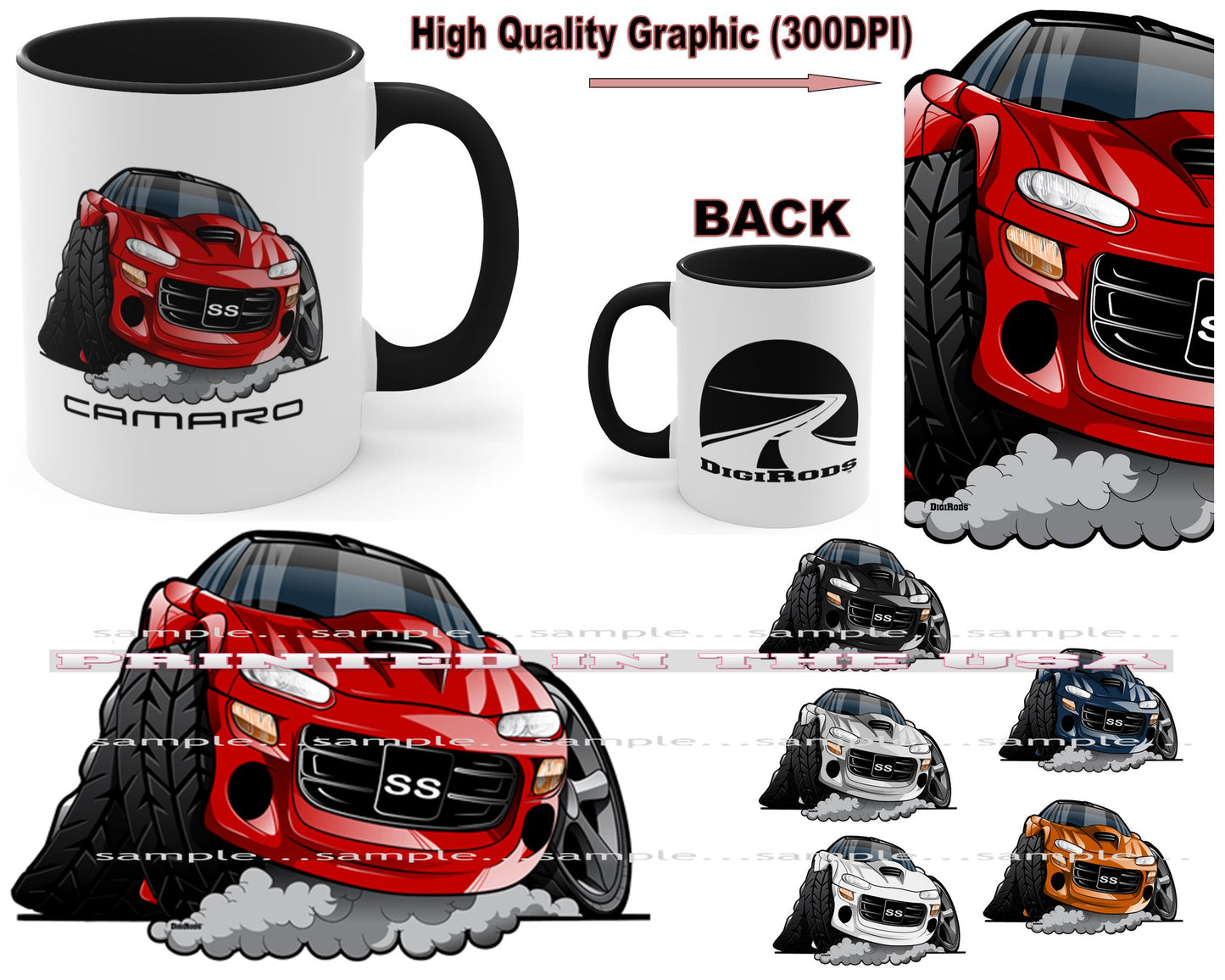 (CHE) Chevy Camaro SS 4th Fourth Generation DigiRods Cartoon Car Coffee Cup Mug