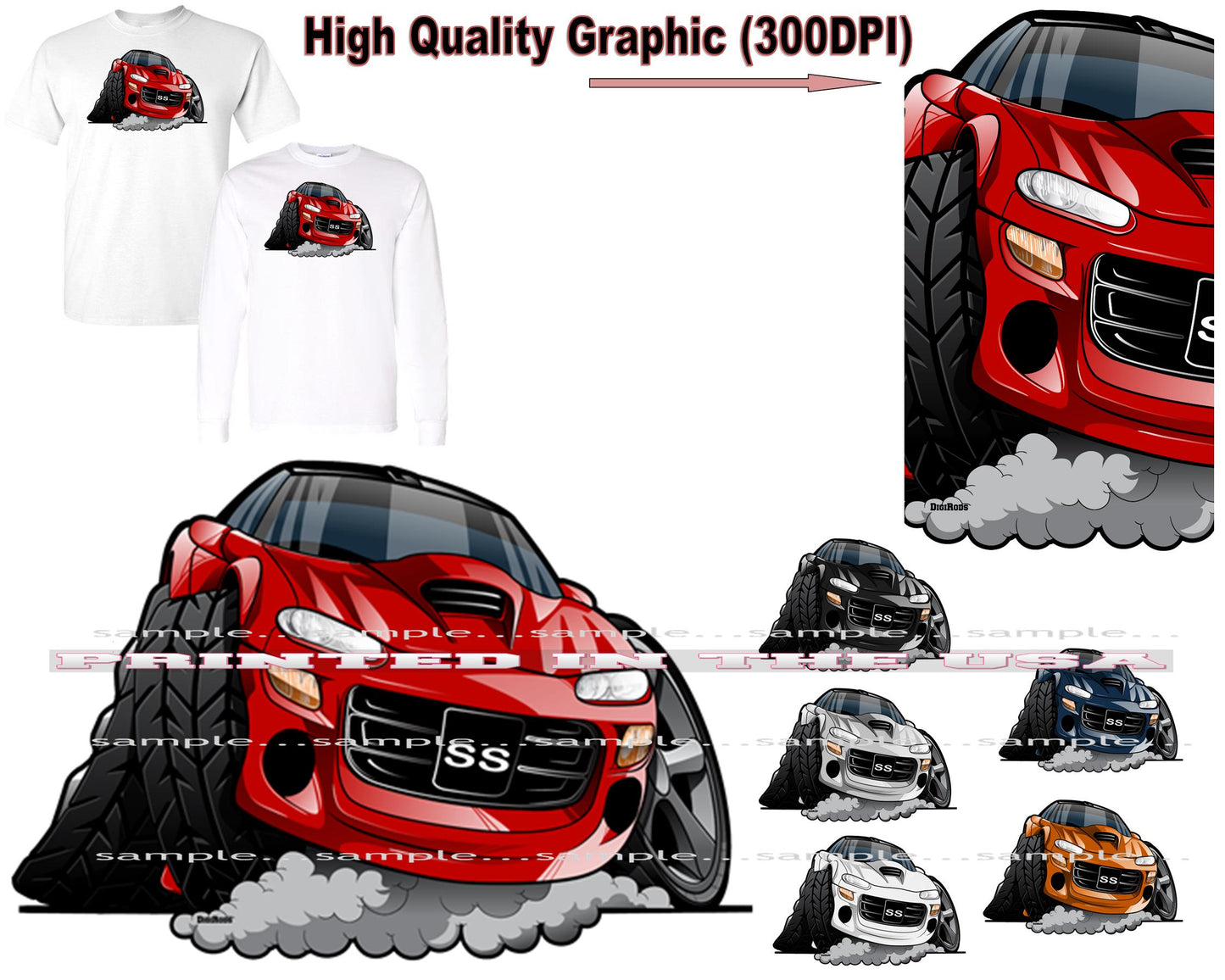 (CHE) Chevy Camaro SS 4th Fourth Generation DigiRods Cartoon Car Short/Long Sleeve T Shirt
