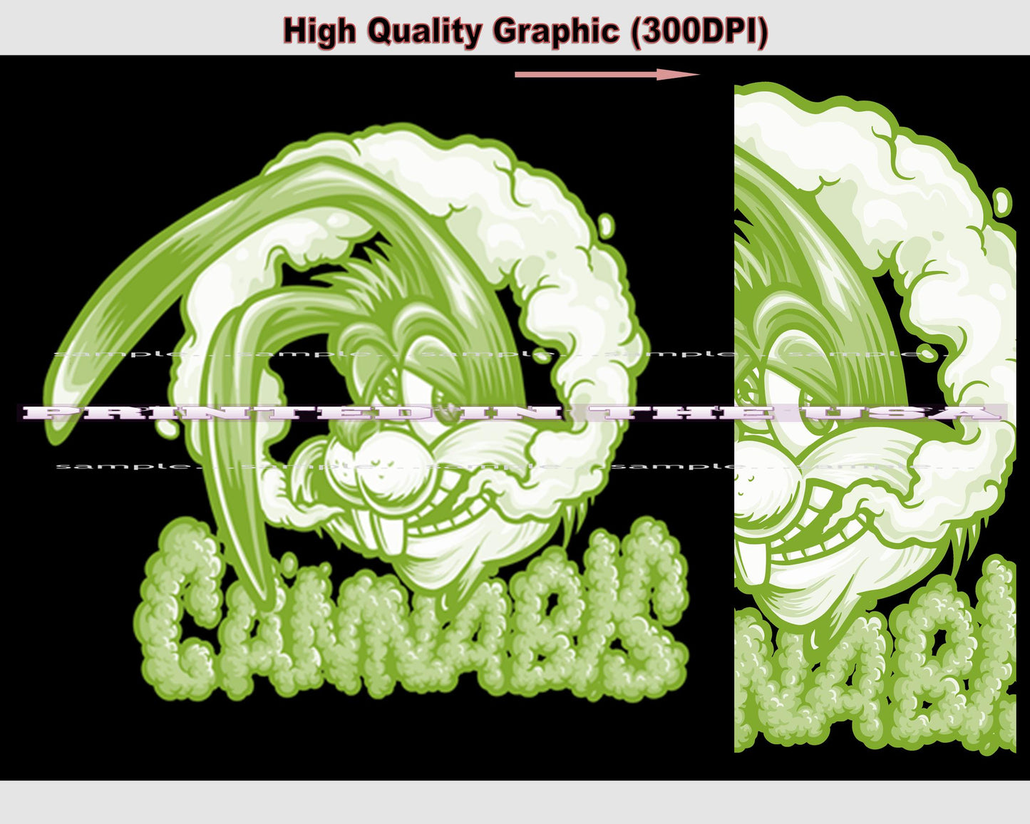 Cannabis Pot Smoking Bunny Rabbit Green Weed Cartoon Short/Long Sleeve Black T Shirt