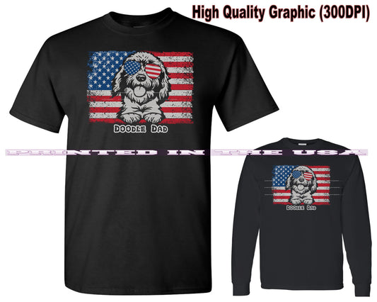 Goldendoodle Labradoodle Dog Breed All American Proud Doodle Dad Short/Long Sleeve Black T Shirt