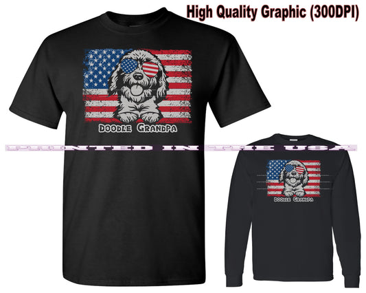 Goldendoodle Labradoodle Dog Breed All American Proud Doodle Grandpa Short/Long Sleeve Black T Shirt