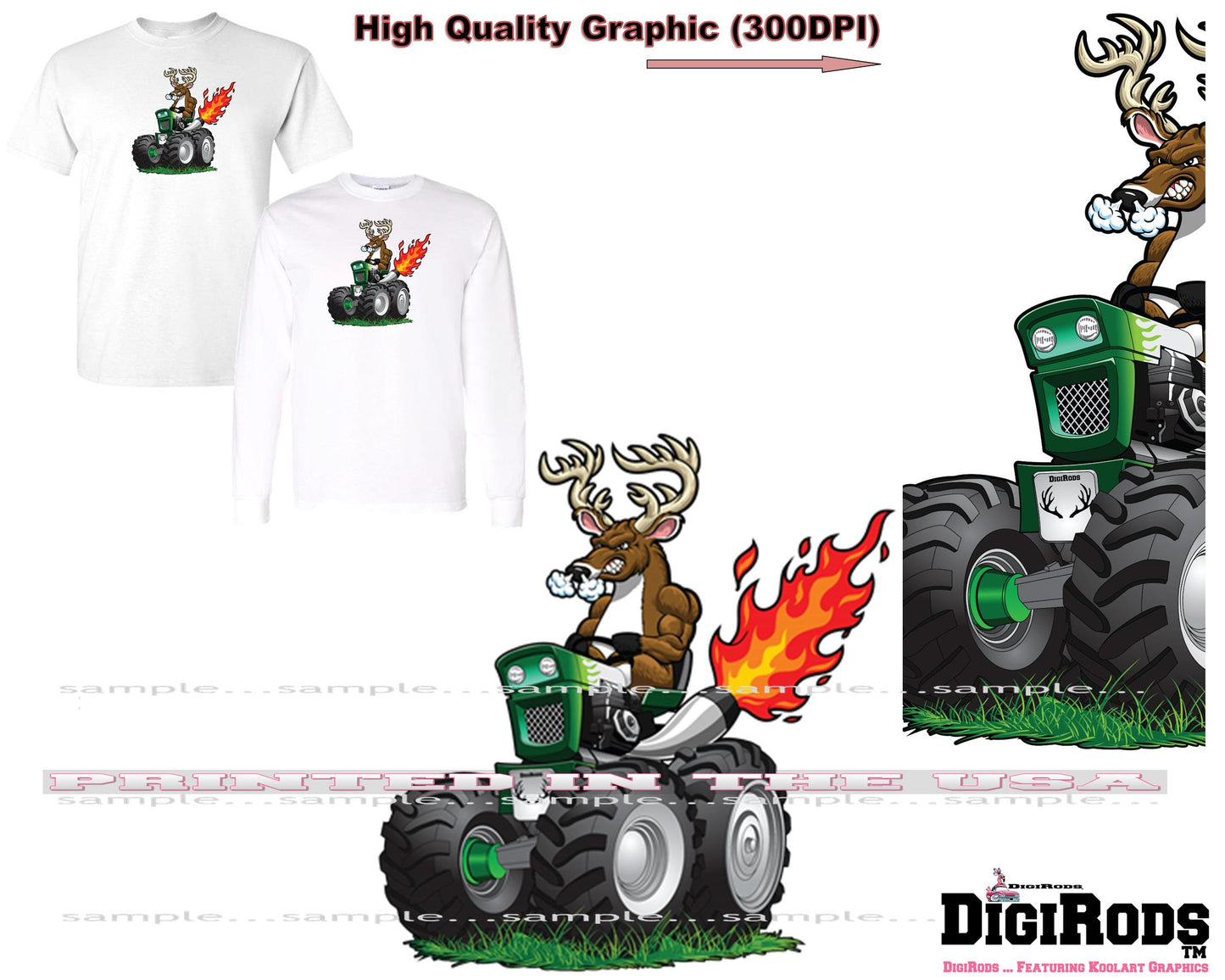 (*DigiToon) Oh Deere ... Deer Hunter On Green Tractor DigiRods Cartoon Car Series Short/Long Sleeve T Shirt