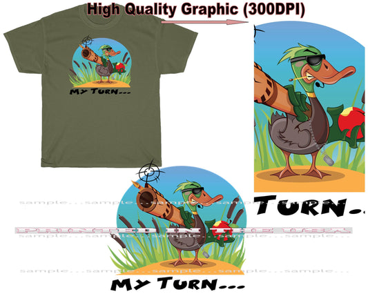 Duck Hunting Cartoon Duck Hunter My Turn Shooting Military Green T Shirt