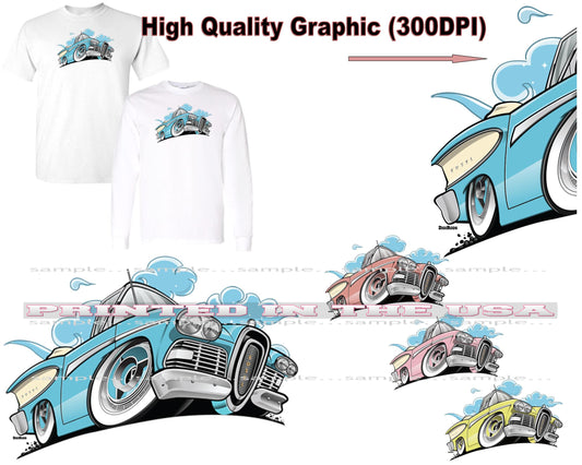 (EDS) Edsel 1958 Vintage Convertible Pacer Road Model DigiRods Cartoon Car Short/Long Sleeve T Shirt