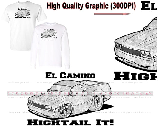 (CHE) Chevy El Camino Vintage Hightail It DigiRods Cartoon Car Cartoon Car Short/Long Sleeve T Shirt