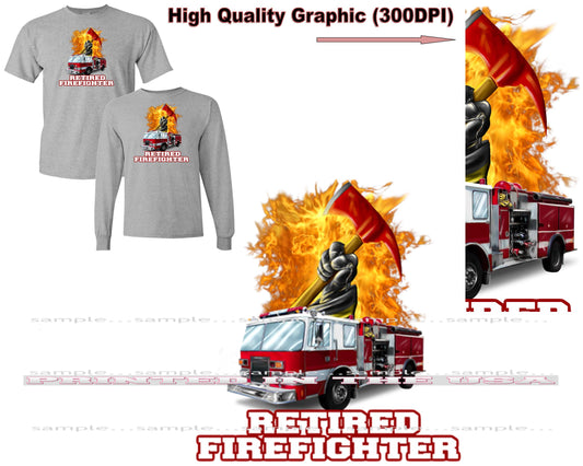 Firefighter Retired Fire Truck With Axe Cartoon Short/Long Sleeve Gray T Shirt