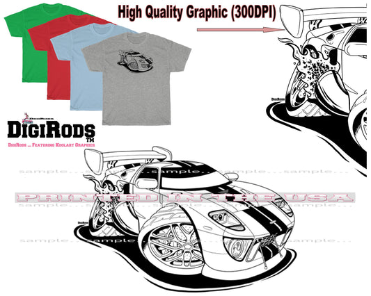 (FOR) Ford GT40 GT 40 1968 Gulf Racer Racing Pipe Series Digirods Cartoon Car T Shirt - 4 Colors