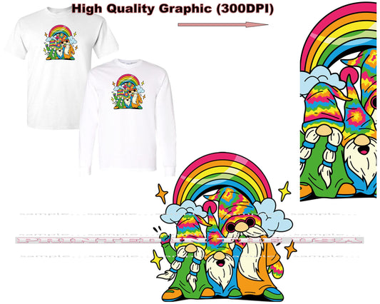 Gnome Family 1970's Hippie Peace & Love Rainbow Cartoon Art  Short/Long Sleeve T Shirt