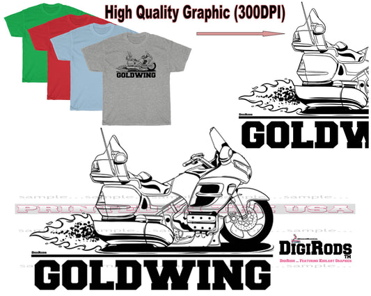 (MOTO) Gold Wing Goldwing Touring Motorcycle Racing Pipe Series Digirods Cartoon Car T Shirt - 4 Colors