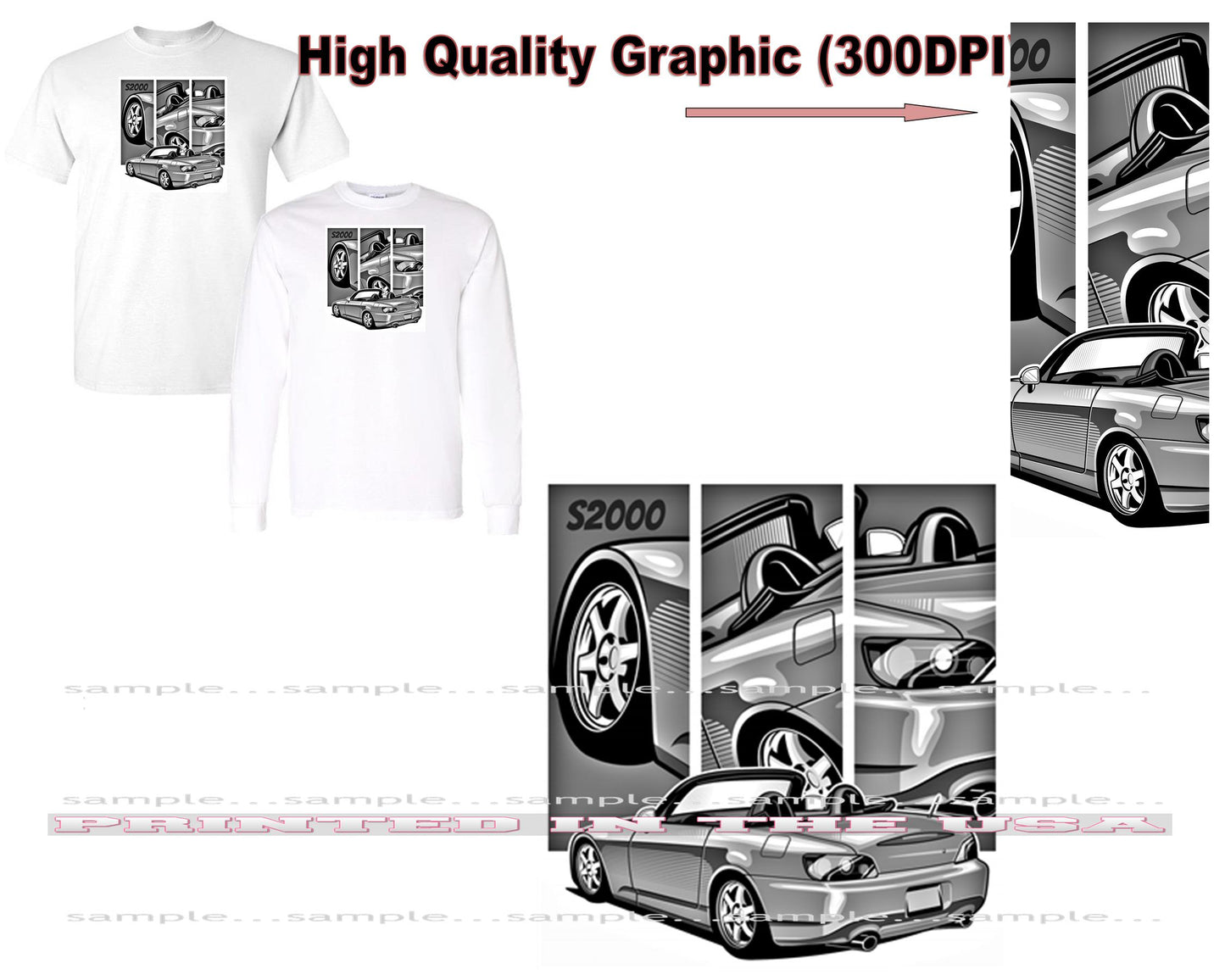 (HON) S2000 S 2000 Convertible Model Block Parts Monochrome Graphics Cartoon Car Short/Long Sleeve T Shirt