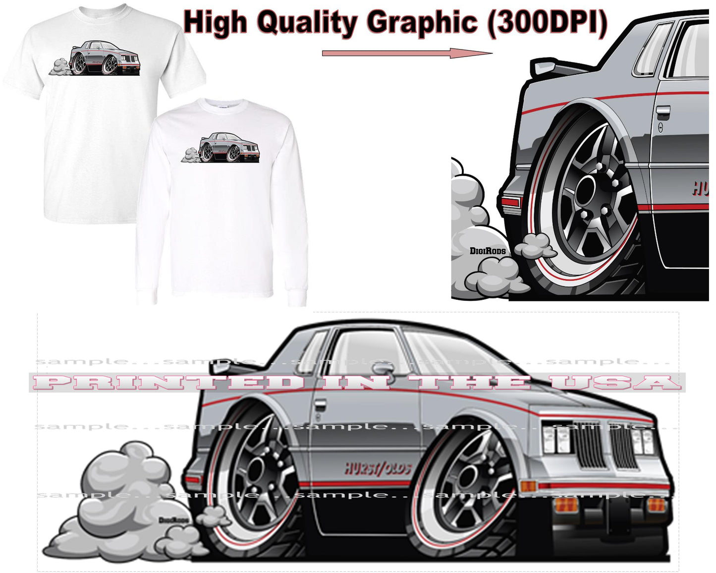 (OLD) Oldsmobile Hurst Olds Hurst/Olds Silver 1984 Model DigiRods Cartoon Car Short/Long Sleeve T Shirt