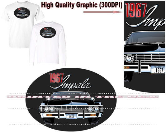 (CHE) Chevy Impala Vintage 1967 Hot Rod Cartoon Car Art  Short/Long Sleeve T Shirt