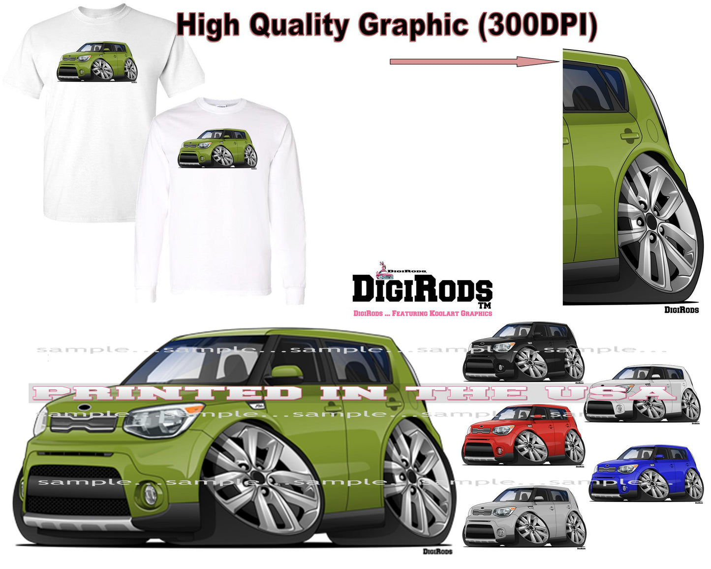 (KIA) Kia Soul Popular Compact Model DigiRods Cartoon Car Short/Long Sleeve T Shirt