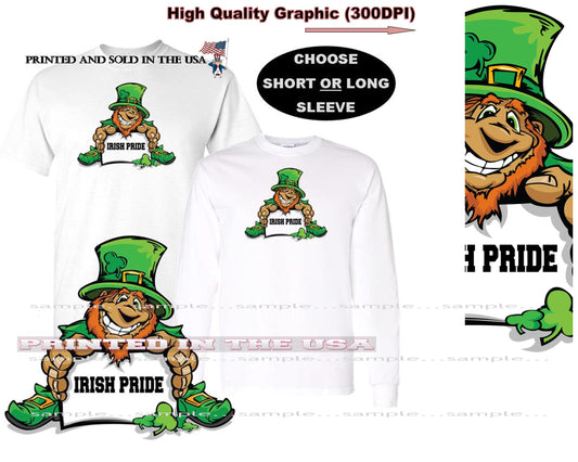 Ireland Leprechaun Character Holding Irish Pride Sign Cartoon Short/Long Sleeve T Shirt