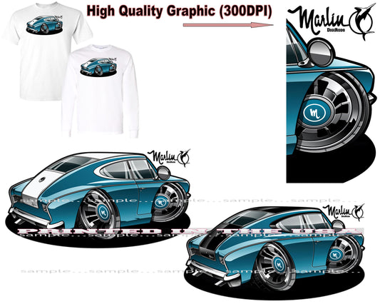 (AMC) AMC American Motors Vintage Blue Marlin DigiRods Cartoon Car Short/Long Sleeve T Shirt