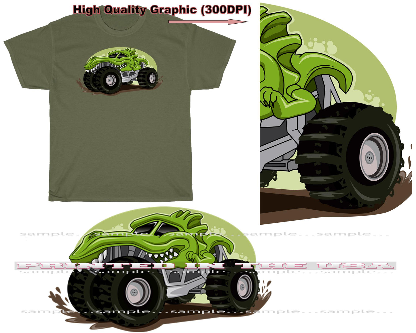 (SPE) Monster Truck Lifted High Alligator Gator Swamp Cartoon Event 4X4 Military Green T Shirt