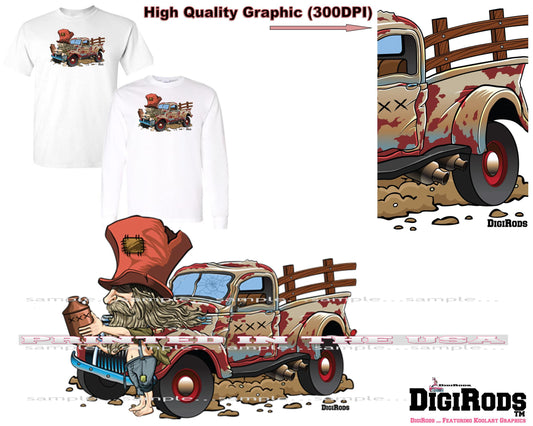 (*DigiToon) Backwoods Brewmaster XXX Moonshine Rat Rod Hot Rod Truck DigiRods Cartoon Car Series Short/Long Sleeve T Shirt