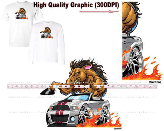 (*DigiToon) Horse Power Shelby Mustang Convertible DigiRods Cartoon Car Series Short/Long Sleeve T Shirt