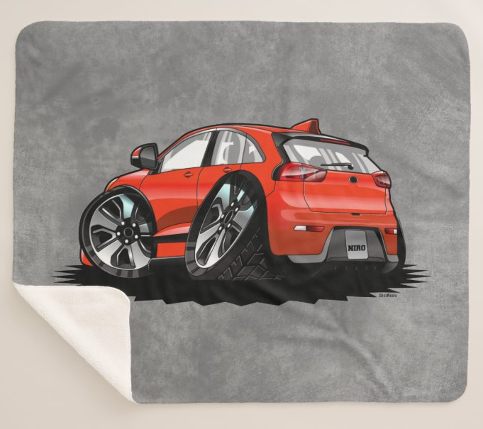 (KIA) Kia Niro Sport Coupe New Model DigiRods Cartoon Car Sherpa Fleece Throw Blanket